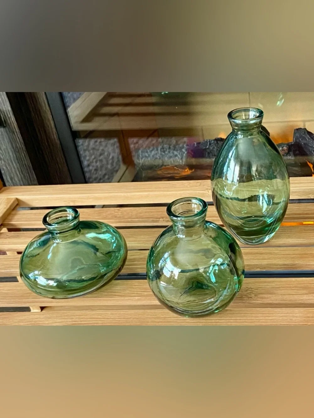 Vases- 3pcs. Green Glass Collection-Easy Lasting Accents, Simple Décor, Neutral